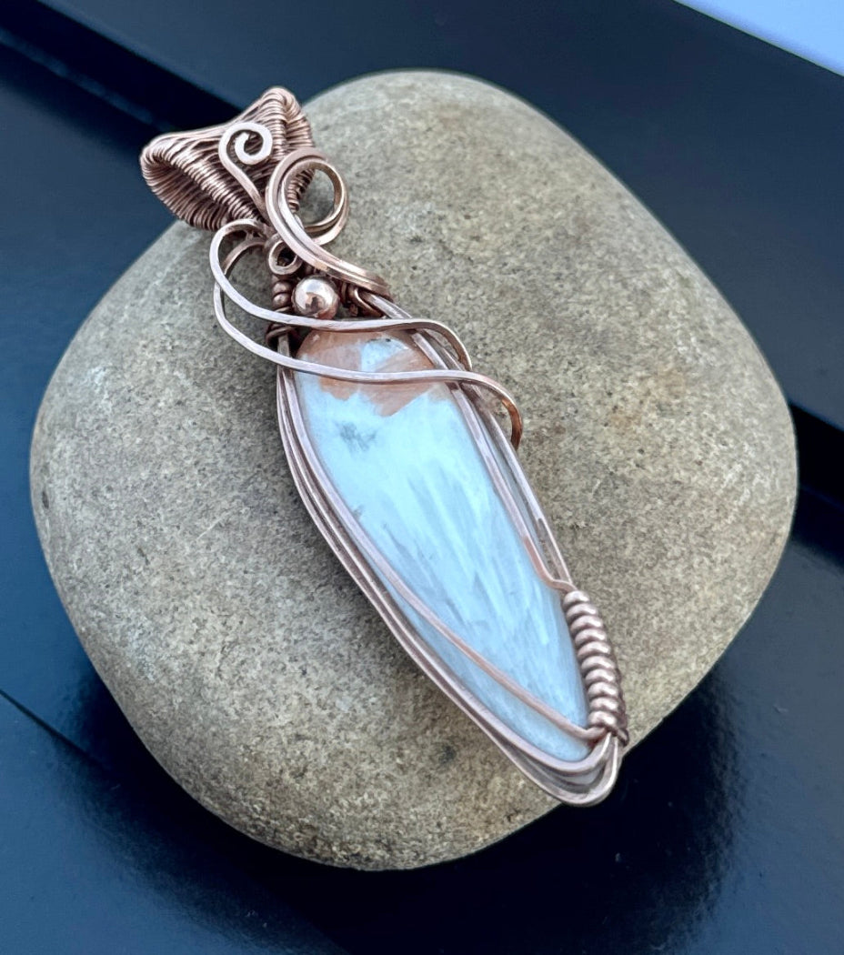 Handcrafted Wire-Wrapped Scolecite Pendant