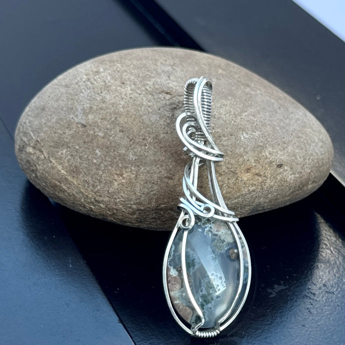 Handcrafted Wire-Wrapped Moss Agate Pendant