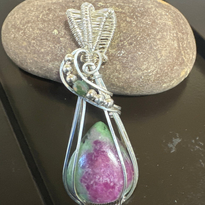 Handcrafted Wire-Wrapped Ruby in Zoisite Pendant